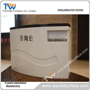 High Quality Artificial Marble Stone Top Level Elegance Information Reception Counter Desk Tops Design with Black Acrylic Solid Surafce