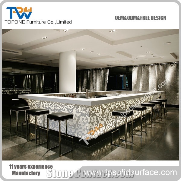 Led Light Cheap Stone Price Acrylic Solid Surface Bar Counter Tops for Sale, Commercial Artificial Marble Stone Price Bar Table Tops for Sale