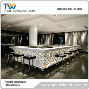 Led Light Cheap Stone Price Acrylic Solid Surface Bar Counter Tops for Sale, Commercial Artificial Marble Stone Price Bar Table Tops for Sale