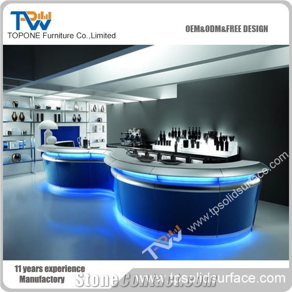 Two Half Round Wave Blue Color Artificial Marble Stone Beauty Furniture Salon Furniture Durable and New Design Acrylic Solid Surface Reception Counter Tops Bank Reception Counter Desk Tops Design
