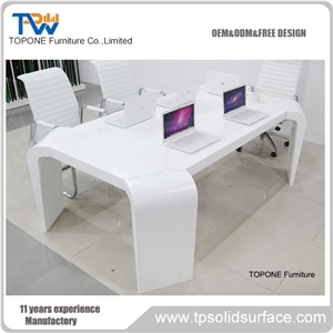 White Artificial Marble Stone 6 Seats Acrylic Solid Surface Conference Table/Modern Design Corian Acrylic Meeting Table Furniture for Sale