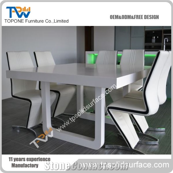 White Artificial Marble Stone Acrylic Solid Surface 8 Seats Dining Table Tops for Sale