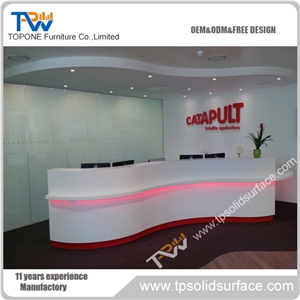 White Artificial Marble Stone Customized Reception Counter Acrylic Solid Surface Led Front Table Tops Design