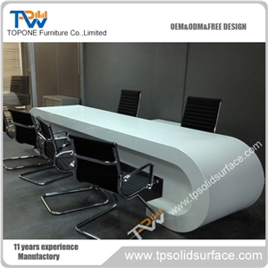 White Artificial Marble Stone Office Table Design with White Acrylic Solid Surface Work Tops Design