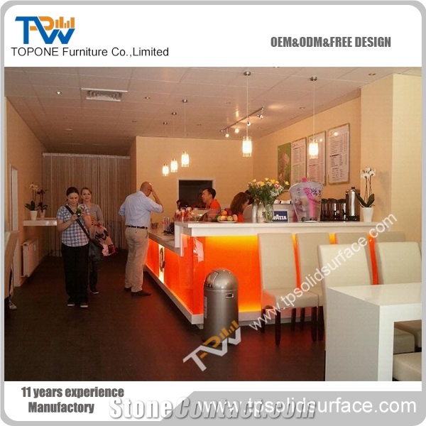White Artificial Marble Stone Restaurant Bar Counter with Acrylic Solid Surface Restaurant Bar Table Tops for Sale