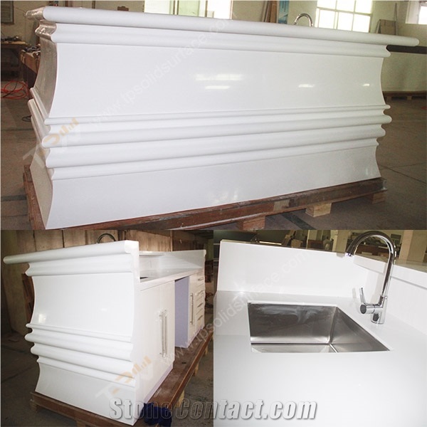 White Marble Stone Full Bull Nose Design Bar Counter with White Acrylic Solid Surface Bar Table Tops