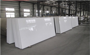 Artificial Manufactured White Single Color Crystallized Quartz Stone Slabs, Tiles