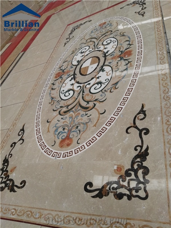 Barroque Beige Marble Pattern,Beige Marble Water Jet Medallion/Water Jet Pattern,Square Marble Water Jet Medallion,China Medallion Manufacturer,Best Quality Floor Pattern,Hotel Lobby Flooring Tile