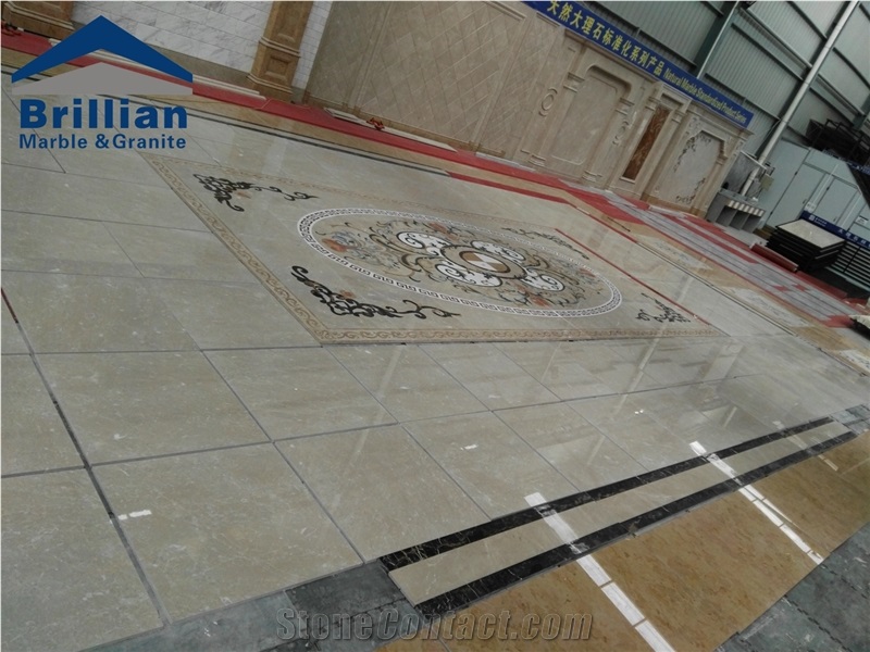 Barroque Beige Marble Pattern,Beige Marble Water Jet Medallion/Water Jet Pattern,Square Marble Water Jet Medallion,China Medallion Manufacturer,Best Quality Floor Pattern,Hotel Lobby Flooring Tile