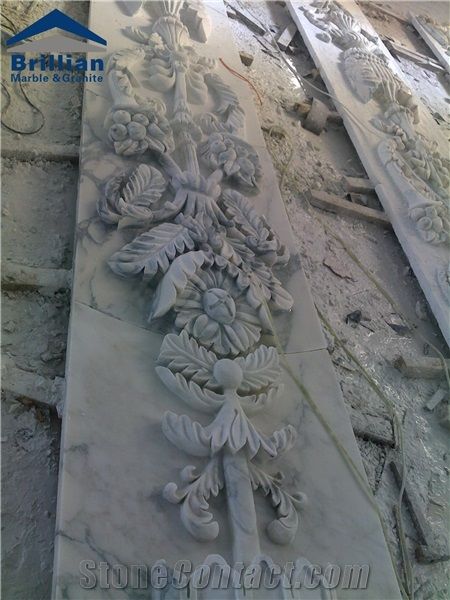 Bianco Tipo Statuarietto White Marble Embossments,Statuarietto Venato White Marble Relief Tiles,Venato Carrara White Marble Engravings,Church Marble Wall Carving,Temple Wall Shadow,Religion Marble Til
