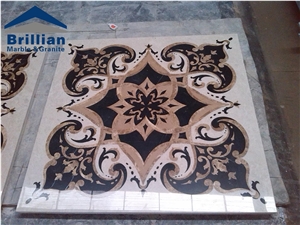 Black Marquina Marble Medallion,Nero Marquina Marble Water Jet Pattern,Mosa Classico Marble Flooring Tiles,White and Black Root Marble Floor Medallion,Laminated Medallions,Marble Mosaics Medallions