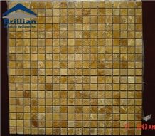 Copper Yellow Marble Mosaics,Polished Mosaics,Natural Stone Mosaics Tile,Mosaic Pattern,High Quality Mosaic for Inside or Outside Decoration,10*10mm Cube on Mesh Mosaics,Bathromm Mosaics,Wall Mosaics