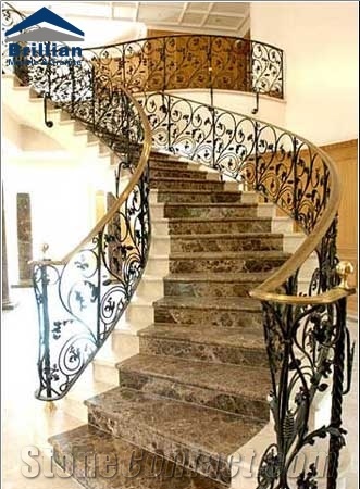 Emperador Dark Marble Steps,Emperador Marble Polished Staircase,Turkish Dark Emperador Marble Standing Stone,Brown Marble Stair Risers and Treads, Stairs with Anti-Slip Trips for Hotel, Shopping Mall