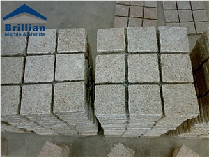G682 Cube Stone Pattern,Cube Stone on Mesh,China Yellow Granite Outdoor Floor Covering Natural Surface Cube Stone, Exterior Pattern Paving Sets, Garden Decoration Walkway Pavers, Landscaping Pavers