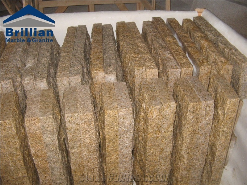 G682 Granite Mushroomed Stone,Sunset Gold G682 Granite Mushroomed Cladding,Rusty Yellow Granite Wall Tiles,Giallo Rusty Mushroom Wall Cladding,Giallo Rustic Yellow Granite Split Face Mushroom Stone