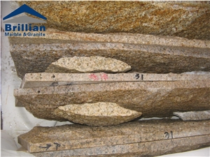 G682 Granite Mushroomed Stone,Sunset Gold G682 Granite Mushroomed Cladding,Rusty Yellow Granite Wall Tiles,Giallo Rusty Mushroom Wall Cladding,Giallo Rustic Yellow Granite Split Face Mushroom Stone
