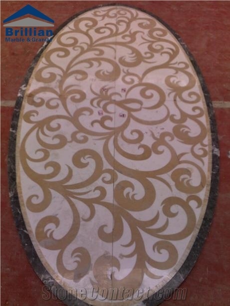 Gold Beige Marble Waterjet Medallion,Golden Century Marble Oval Medallion,Laminated Marble Waterjet Pattern,Polished Marble Flooring Medallion,98×180cm Beige Marble Medallion