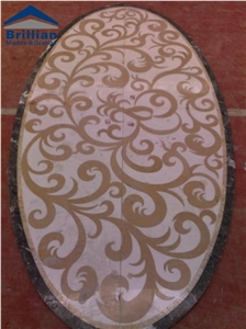 Gold Beige Marble Waterjet Medallion,Golden Century Marble Oval Medallion,Laminated Marble Waterjet Pattern,Polished Marble Flooring Medallion,98×180cm Beige Marble Medallion