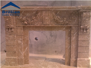 Kazoffie Marble Fireplace,Coffe Marble Fireplace Mantel,Multicolor Marble Fireplace,Beige Marble Fireplace Hearth / Sculptured Handcarved Fireplace Mantel /Masonry Heaters