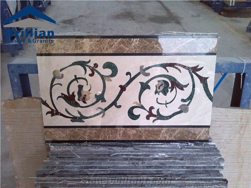 Marble Waterjet Medallion Border,Marble Waterjet Molding & Border/ Skirting/ Border Decos / Trim / Pencil Liners / Faux Stone,Emperador Light Waterjet Boder,White Marble Skirting,Marble Inlay Waterjet