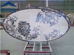 Portoro Marble Inlay Medallion,White Marble Waterjet Medallion Tiles, Marble Waterjet Pattern Tiles,Marble Floor Medallion Tiles,Stone Waterjet Medallion,Round Marble Pattern,Oval Water Jet Medallion