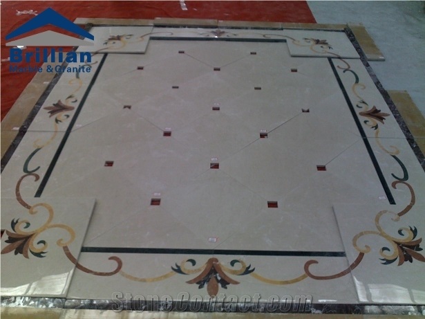 Royal Botticino Marble Waterjrt Medallion,Polished Square Waterjet Pattern,Flooring Beige Marble Medallion,Laminated Marble Medallion,Thin Waterjet Pattern,Classic Marble Waterjet Medalion