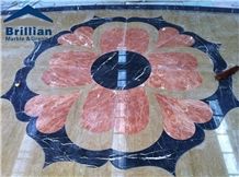Tea Rosa Marble Tiles,Black Marquino Tiles,Flower Marble Medallions,Beige Marble Medallions,Brown Marble Tile,Marble Floor Covering,Classic Square Marble Pattern,Hotel Lobby Flooring Tile,Laminated Ti