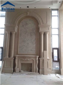 Thunder Beige Marble Fireplaces/Beige Marble Fireplace Mantel/Beige Marble Fireplace Hearth / Sculptured Handcarved Fireplace Mantel /Masonry Heaters