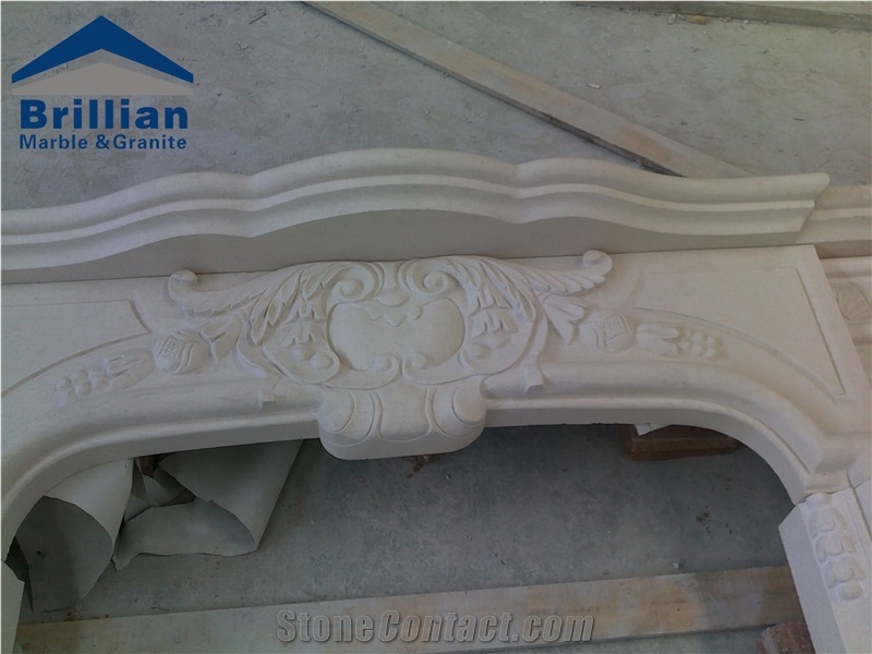 White Sand Beige Limestone Fireplace Relief,Hand Carving Stone Fireplace,White Fireplace with Relief Carving,Fireplace Engravings,Relief Decoration for Fireplaces,Stone Etching,Stone Relief Design