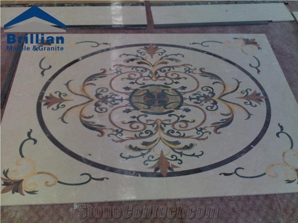 Yellow Onxy+Royal Botticino Marble Waterjet Medallion,Natural Stone Flooring Medallion,Onyx Laminated Water Jet Pattern,Cnc Flower Marble Medallion,Marble Water Jet Medallion or Pattern for Hotel
