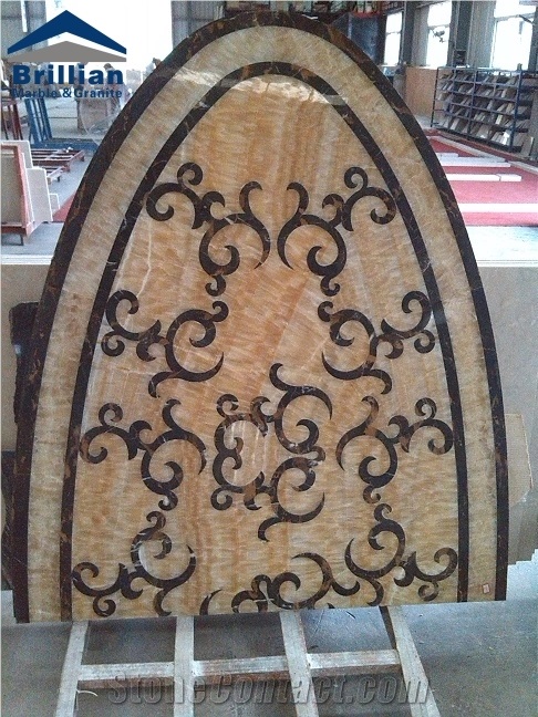 Yellow Onyx Water Jet Medallion,Onyx Medallion,Onyx Round Medallion,Onyx Inlayed Medallion,Oval Water Jet Pattern,Lobby Floor Medallion,Honey Onyx Pattern,Honey Onyx Tile,Black Black Tile