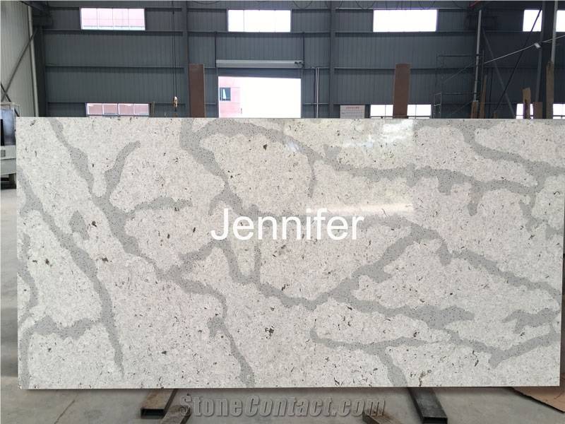 Carrara Artificial Quartz Slab/Artificial Calacatta White Marble Quartz Stone Solid Surfaces Polished Slabs Tiles Engineered Stone Artificial Stone Slabs for Hotel Kitchen,Bathroom Walling Panel