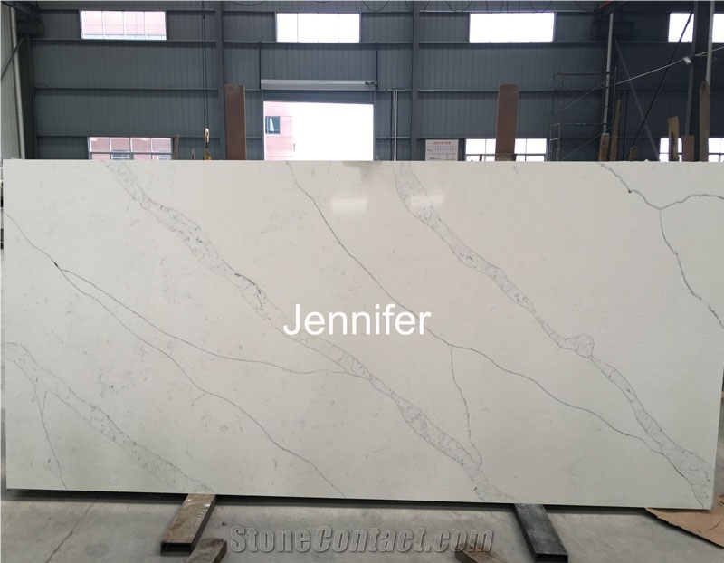 High Quality Calacatta Artificial Engineered Polished Quartz Stone Slabs for Kitchen Countertop,White Color Soild Surface