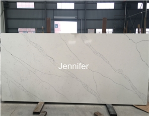 High Quality Calacatta Artificial Engineered Polished Quartz Stone Slabs for Kitchen Countertop,White Color Soild Surface