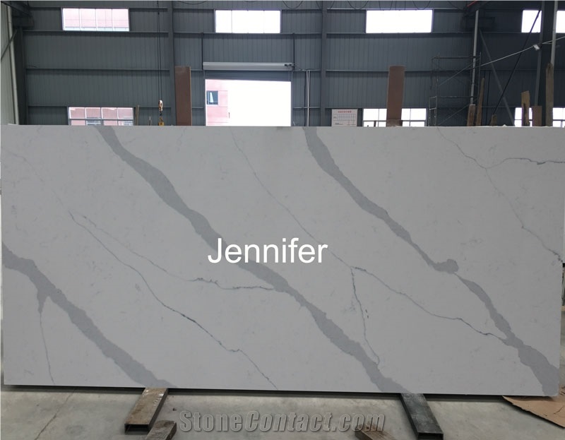 High Quality Calacatta Artificial Engineered Polished Quartz Stone Slabs for Kitchen Countertop,White Color Soild Surface