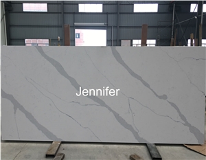 High Quality Calacatta Artificial Engineered Polished Quartz Stone Slabs for Kitchen Countertop,White Color Soild Surface