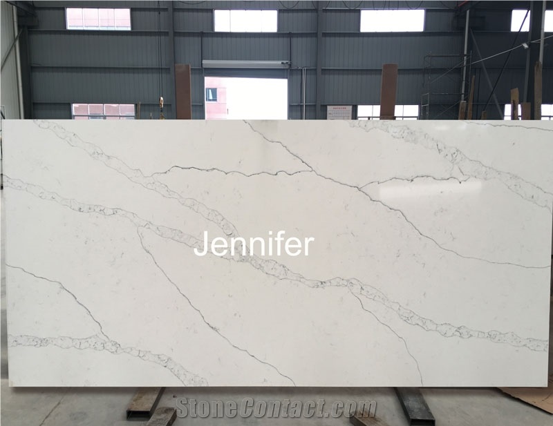 High Quality Calacatta Artificial Engineered Polished Quartz Stone Slabs for Kitchen Countertop,White Color Soild Surface