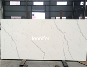 High Quality Calacatta Artificial Engineered Polished Quartz Stone Slabs for Kitchen Countertop,White Color Soild Surface