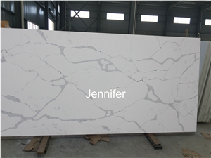 White Engineered Slab Polished and Eased Quartz Stone,White Carrara and Calacatta Quartz for Kitchen Countertop