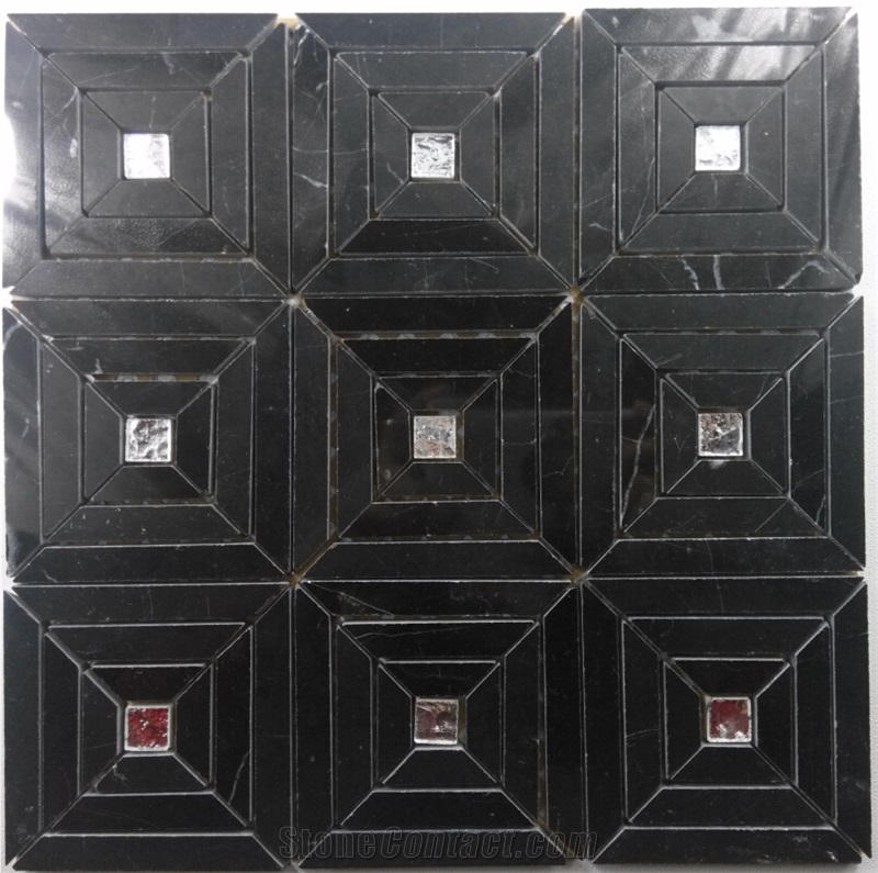 Black Nero Margiua Mix Silver Glass Mosaic Tile