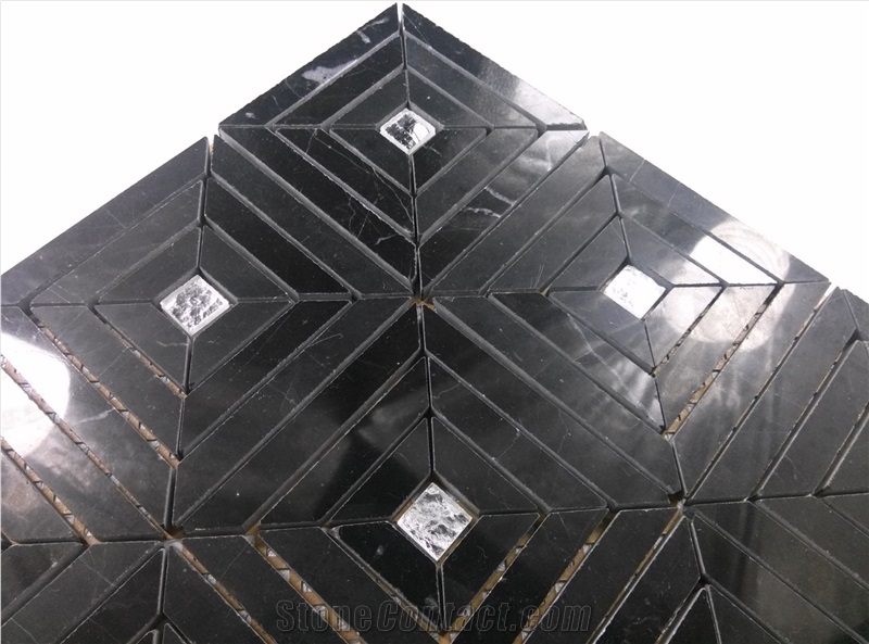 Black Nero Margiua Mix Silver Glass Mosaic Tile