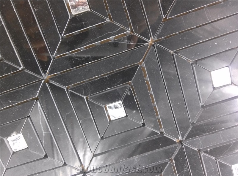 Black Nero Margiua Mix Silver Glass Mosaic Tile