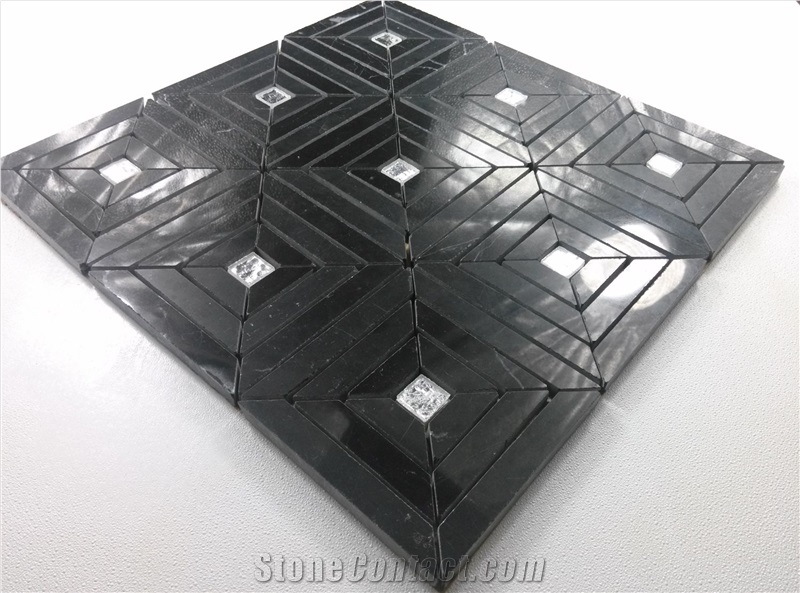 Black Nero Margiua Mix Silver Glass Mosaic Tile