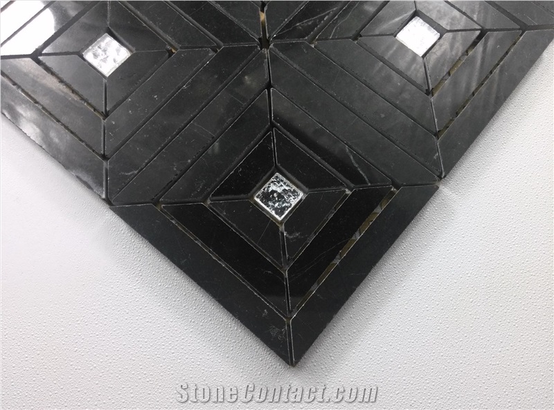 Black Nero Margiua Mix Silver Glass Mosaic Tile