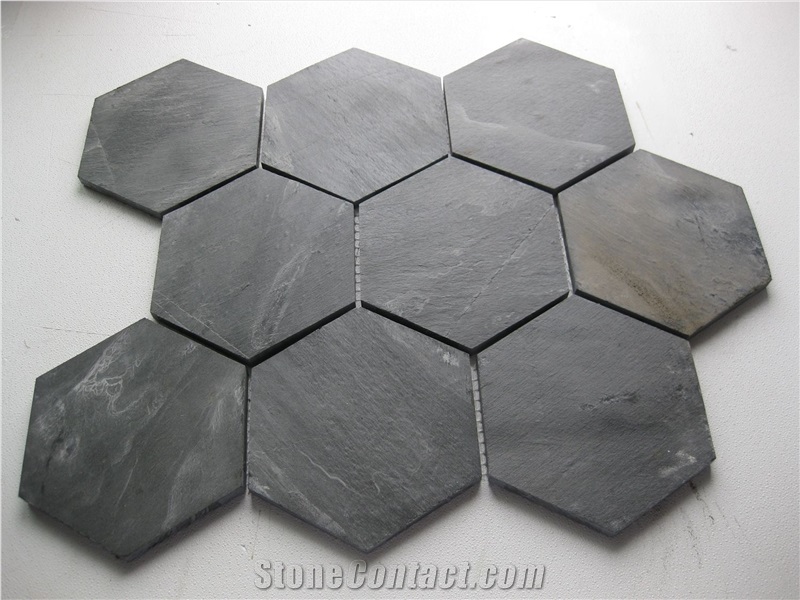 Grey Slate Hexagon Mosaic, Mosaic Pattern