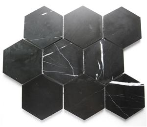 Hexagon Nero Marquina Marble Mosaic Wall Tile