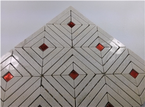 Red Glass Mix Beige Marble Mosaic Backsplash Tile