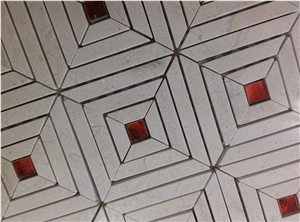 Red Glass Mix Beige Marble Mosaic Backsplash Tile