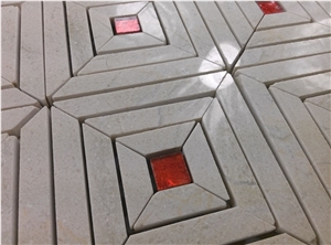 Red Glass Mix Beige Marble Mosaic Backsplash Tile