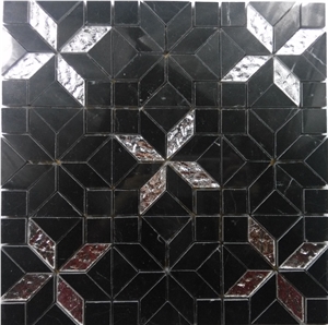 Silver Glass Mix Black Marble Mosaic Kitchen Backsplash Tile